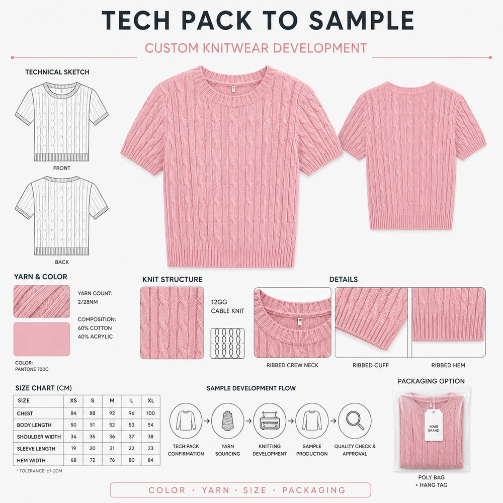 Women’s 12GG Cable Knit Short-Sleeve Sweater - Full Customization Support