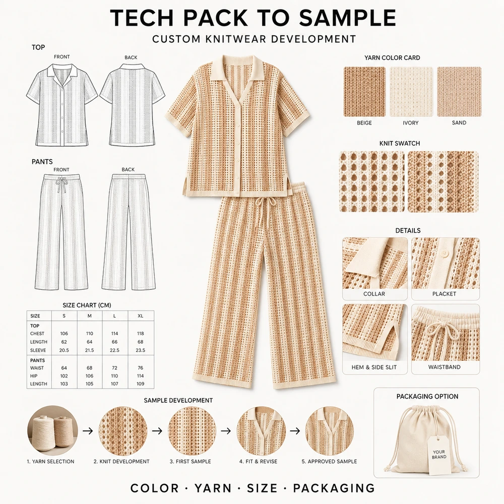 Women’s Striped Open-Knit Shirt & Wide-Leg Pants Set - Full Customization Support