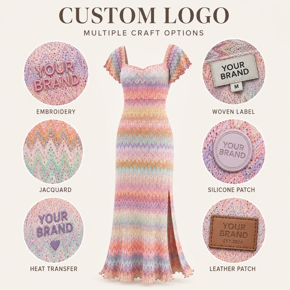 Women’s Pastel Chevron Pointelle Knit Maxi Dress - Custom Logo Options