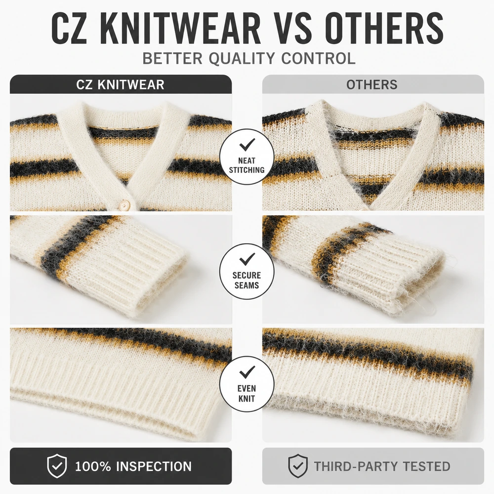 Women’s Fuzzy Striped V-Neck Knit Cardigan - Custom Logo Options